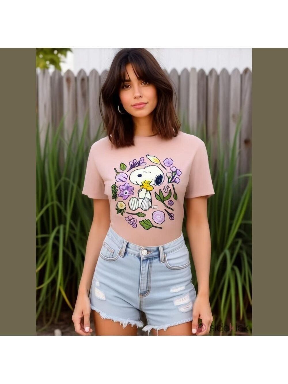 Peanuts Snoopy Woodstock Unisex Short Sleeve Floral Graphic T-Shirt